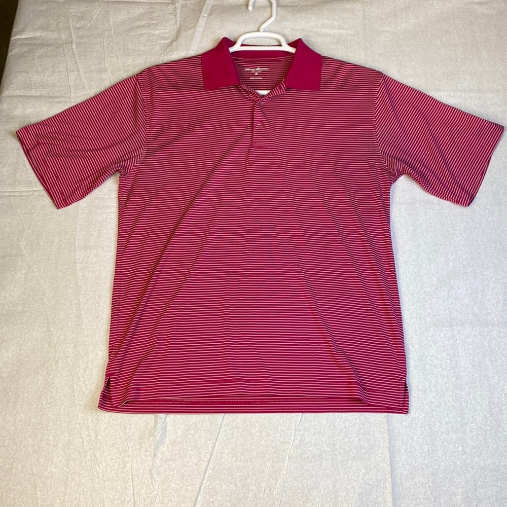 Tommy Armour golf Polo shirt with Dri logic Size Medium pink/white striped VEUC